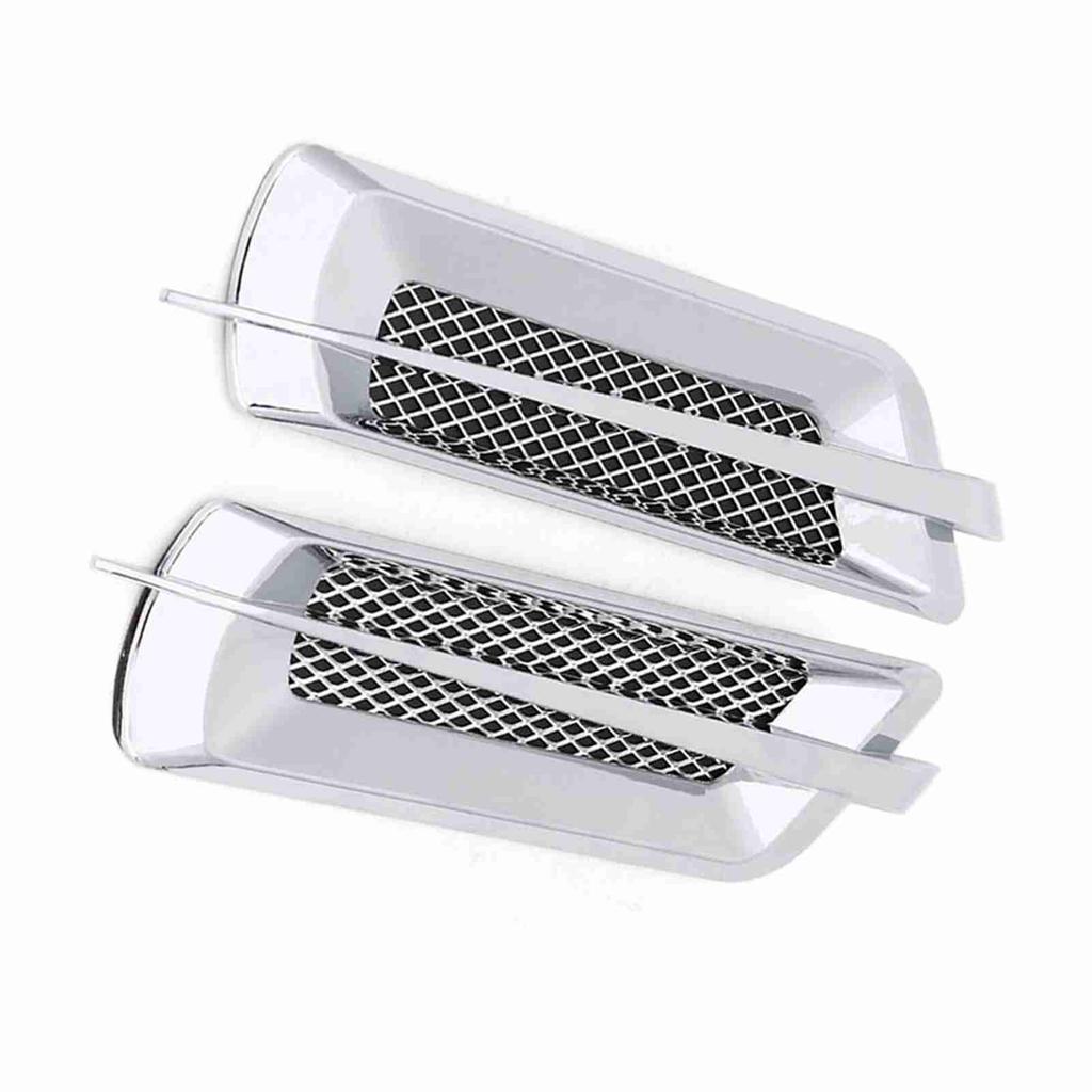 2 szt. Samochodowa boczna kratka wlotu powietrza, wlot, siatka wentylacyjna, naklejka dekoracyjna, uniwersalna, srebrna