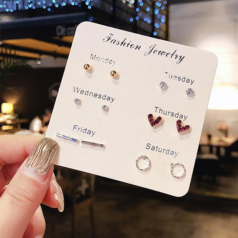 Stud Earrings Set For Women Statement Heart Star Snowflake Flower  Pearl One Week Minimalist Set Of Earrings Gift