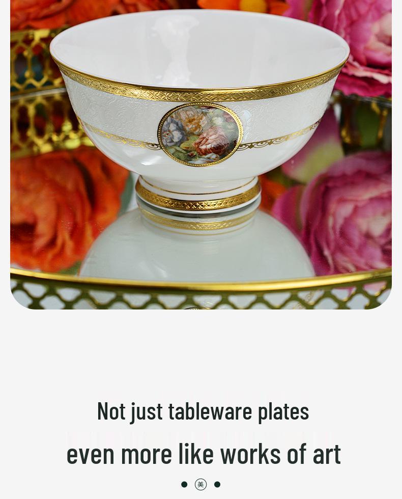 Karosa Light Luxury Bone China Gold Flower Design Tableware Set for Breakfast & Afternoon Tea.