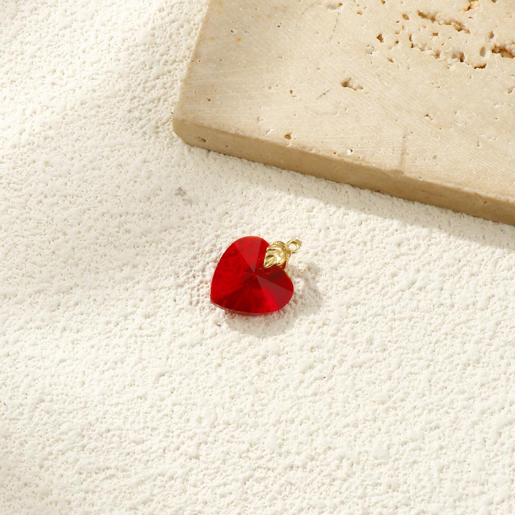 Doreen Box 2pcs Brass Glass Wine Red Heart Charms Valentine'S Day Heart Faceted Pendants For Women Diy Necklace Gift 19mm X 14mm