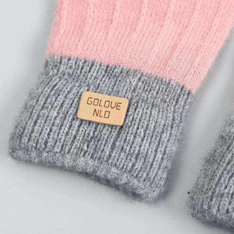 Winter Gloves with Velvet and Thickening Korean Style Cold-proof Cycling Touch Screen Knitted Gloves Warm Unisex Wool