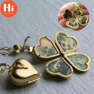 Hi Heart Clover Universal Copper Folding Fashion Necklace Gifts Album 4 Photos Wedding Locket Pendant