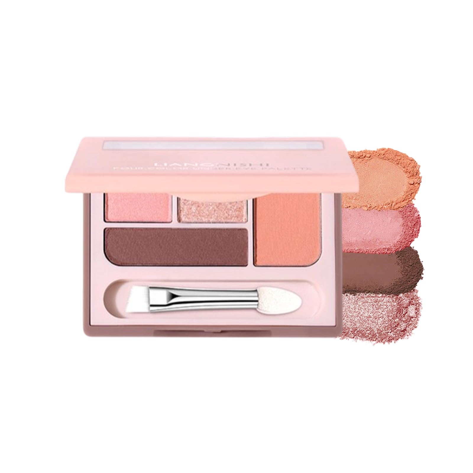 INTOPOP Double Line Expert Eyeshadow Palette (4 Colors) - Multifunctional, High-Gloss, Brightening, Flake-Free, Apricot Orange - Daily Use