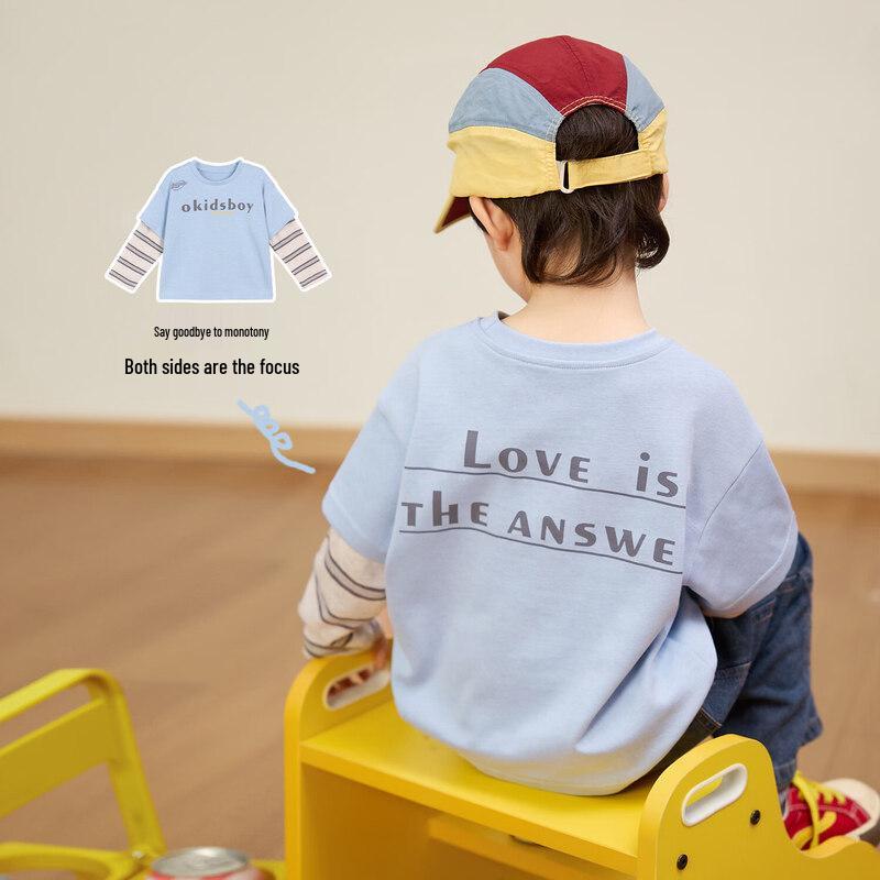 LUSON Boys  Faux Two-Piece Color-Block Long Sleeve T-Shirt 110