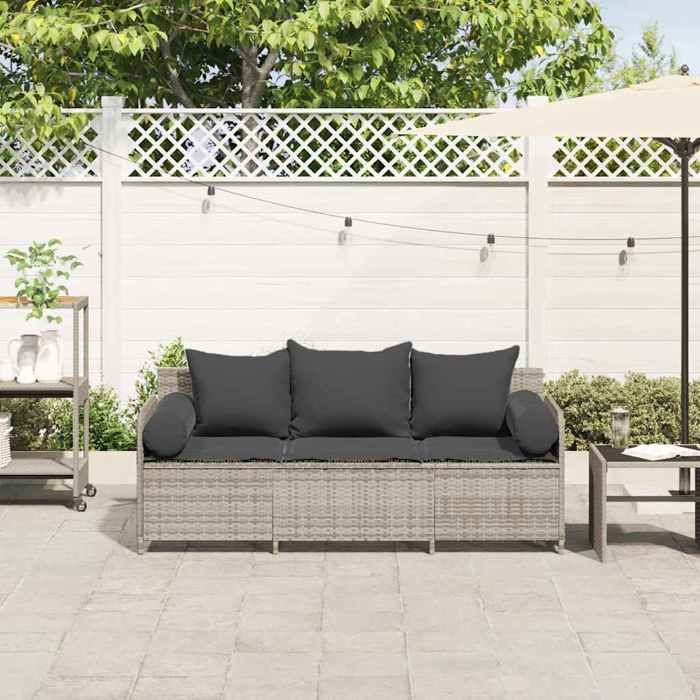 VidaXL Canapé de jardin et coussins 3 places gris clair résine tressée 4104177
