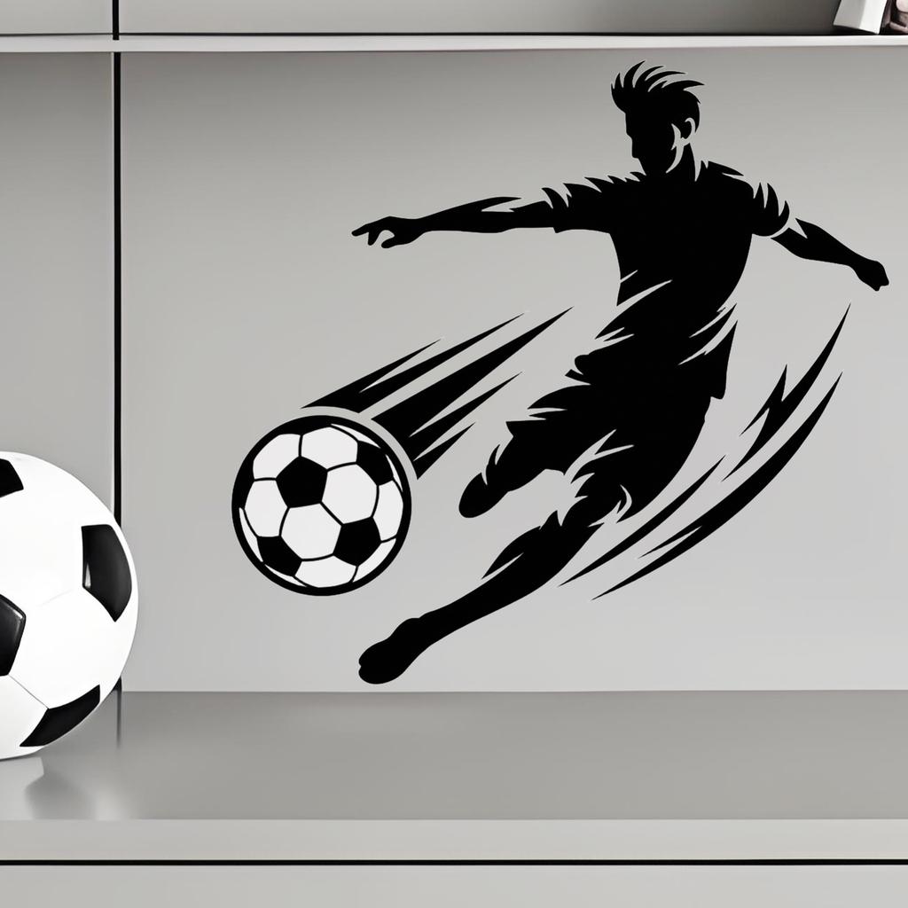Silhouette Soccer Player Wall Decal for Living Room School Sports Event Theme Removable Vinyl Art Sticker Home Decoration