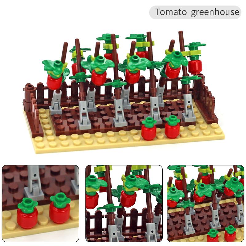 

MOC Сільськогосподарські Тварини Дерева Рослини Будівельні Блоки Іграшки Курник Блоки Іграшки для Дітей Подарунки з Овочами Фруктами Цеглинки Деталі