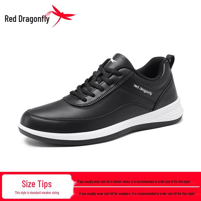 Red Dragonfly Men's Black Leather Waterproof Sports Casual Shoes - Spring/Summer Collection.