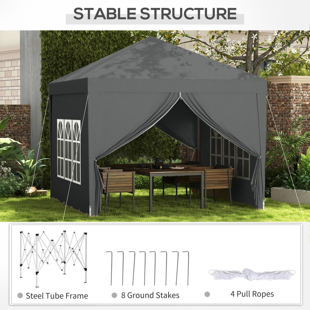 3x3(m) Pop-Up Gazebo, with Curtain Walls and Windows, Grey
