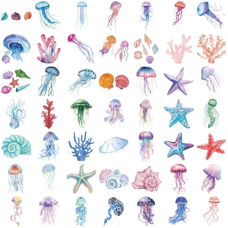 Creative Marine Animal Stickers Set Jellyfish Seashells Strong Labels Cup Laptop Decoration for Electronics