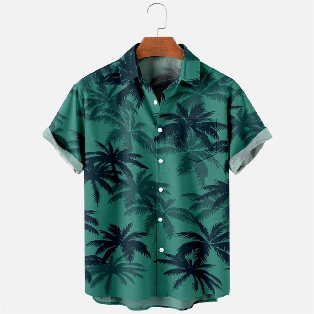Men's 3D printed leopard print shirt, summer casual fashion, Hawaiian short sleeved beach shirt, shirt with lapel and personalized Aloha buttons