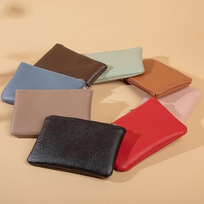 1PC PU Leather Mini Key Ring Simple Litchi Pattern Ultra-thin Coin Purse Unisex Key Storage Bag