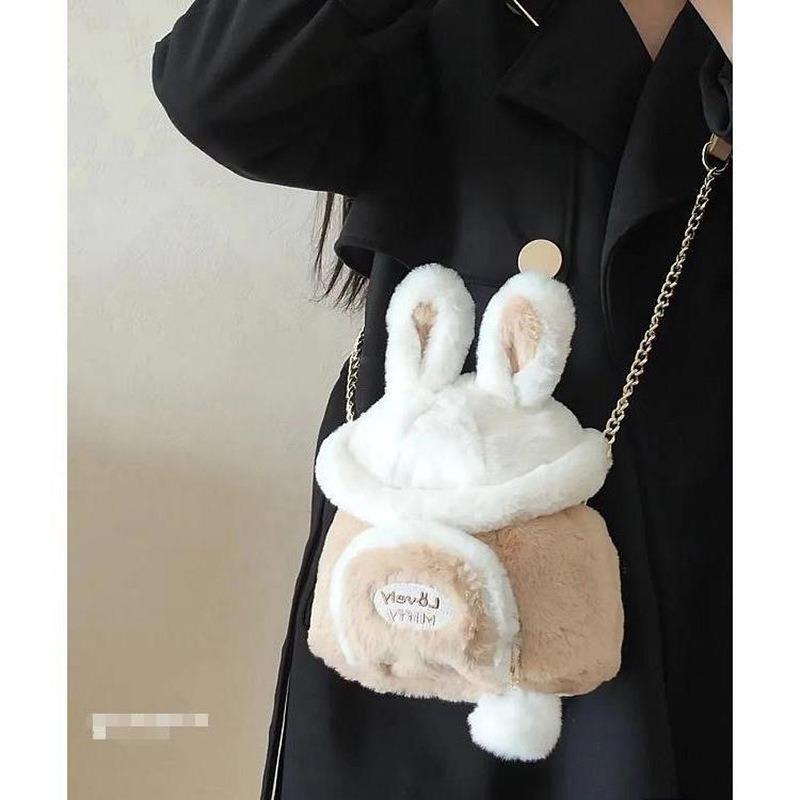 Bag New Autumn and Winter Women's Bag One Shoulder Crossbody Cute Rabbit Chain Portable Plush Bag Luggage