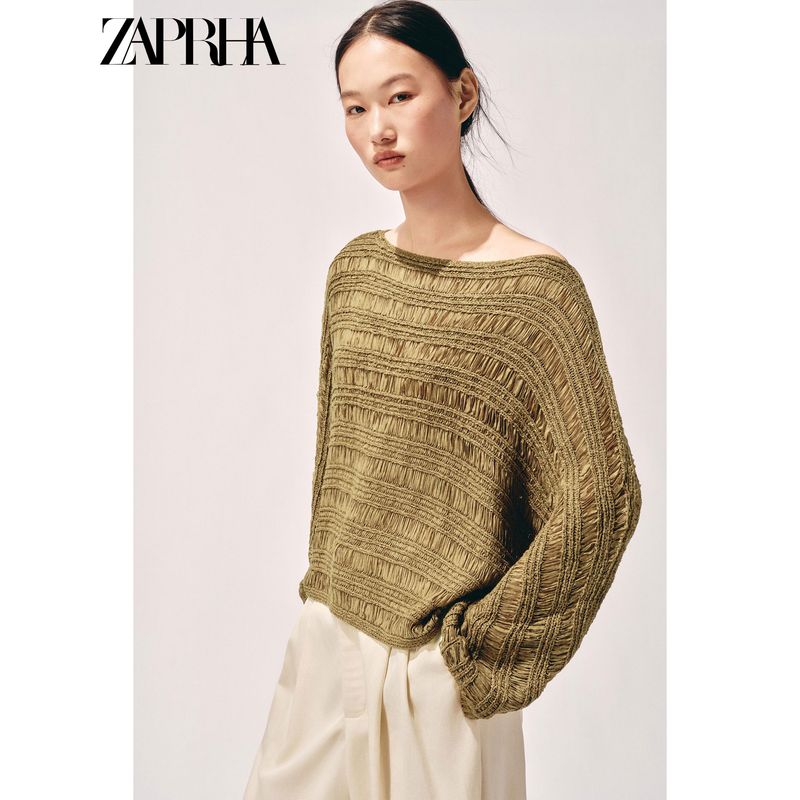 Zaprha 2025 Autumn New Casual and Comfortable Lace Collar Long Sleeve Over Fit Knit 3646101
