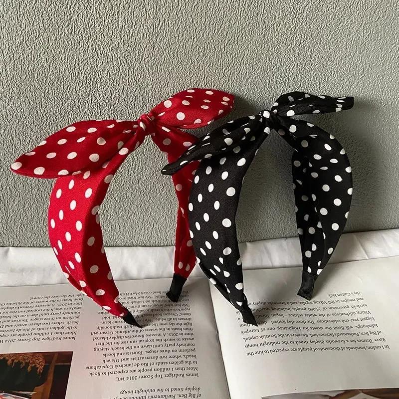 Polka Dots Bow Headband for Women Hair Accessories Sweet Lovely Rabbit Ear Knotted Hairband Not Slip Adults Hair Band Headwear