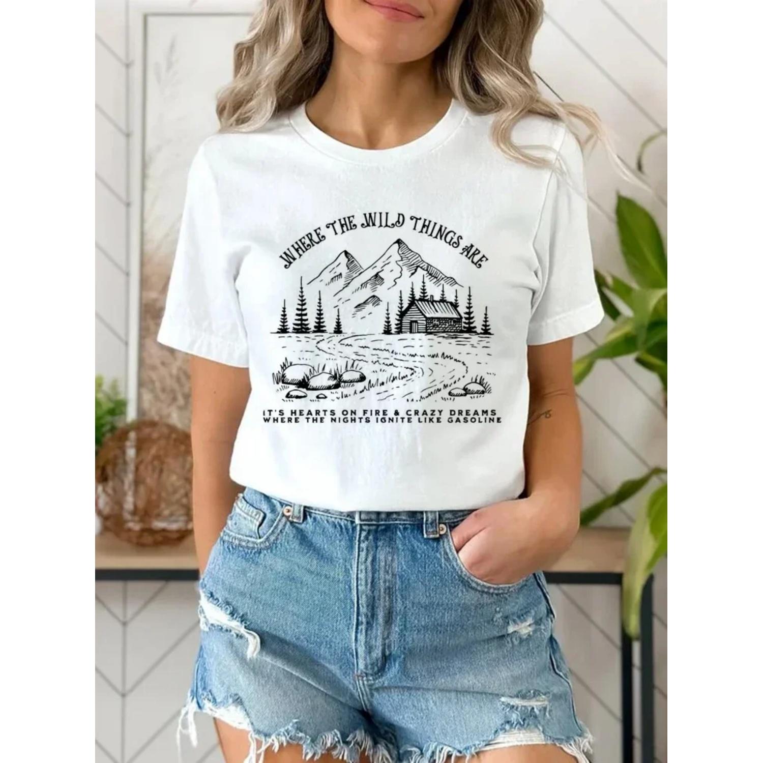 Уличная футболка в ретро-стиле с принтом персонажей «Там, где живут чудовища», повседневный стиль, круглый вырез, модный принт, универсальный топ, летняя футболка. S