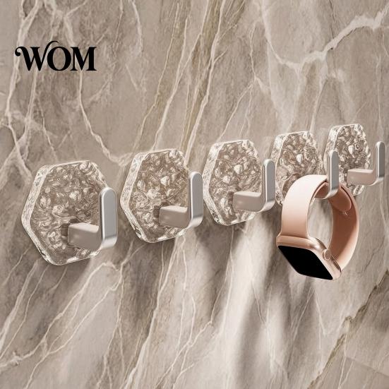 Home Organization Hooks Acrylic Adhesive Hooks, Hexagonal Wave Shape, No Drilling Easy Clear Wall Installation Hook, Modern Style for Bathroom Kitchen