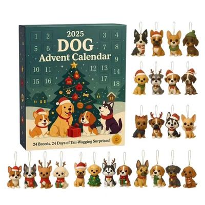 New 2D Dog Advent Calendar Reusable 24 Pieces Festive Dog Breed Ornaments with Breed Ornaments Dog Decorations Christmas Season