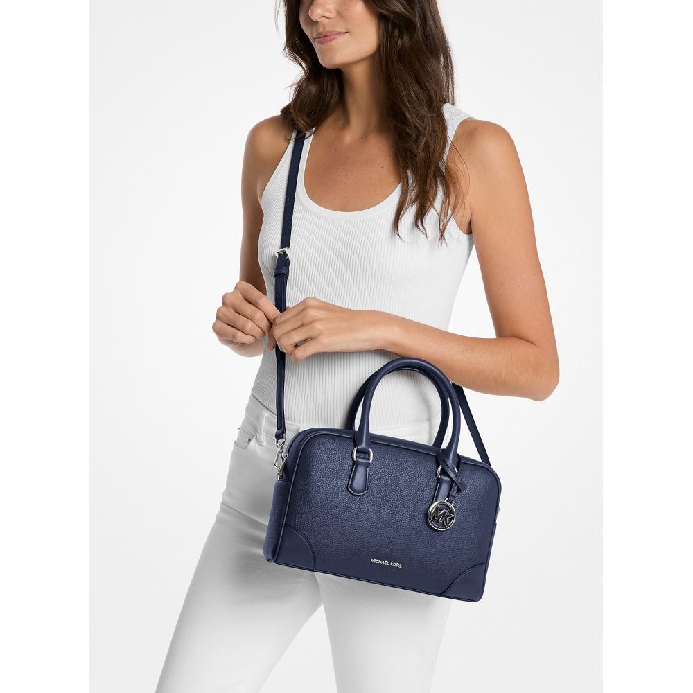 Michael Kors Thompson Pebble Leather Duffle Satchel Medium 35s5s7os6l410 Navy