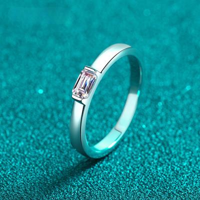 D Color VVS Emerald Cut Rectangle 0.5 Carat Moissanite Rings 925 Sterling Silver Solid High Quality Ring Girls Jewelry