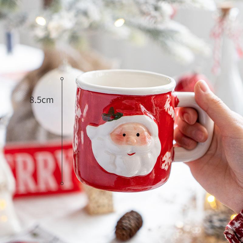 Santa Claus Mug Cartoon Ceramic Coffee Cup Decorate Home Breakfast Drinks Oatmeal Milk Mug Fine Ceramic Coffee Cup Holiday Gifts