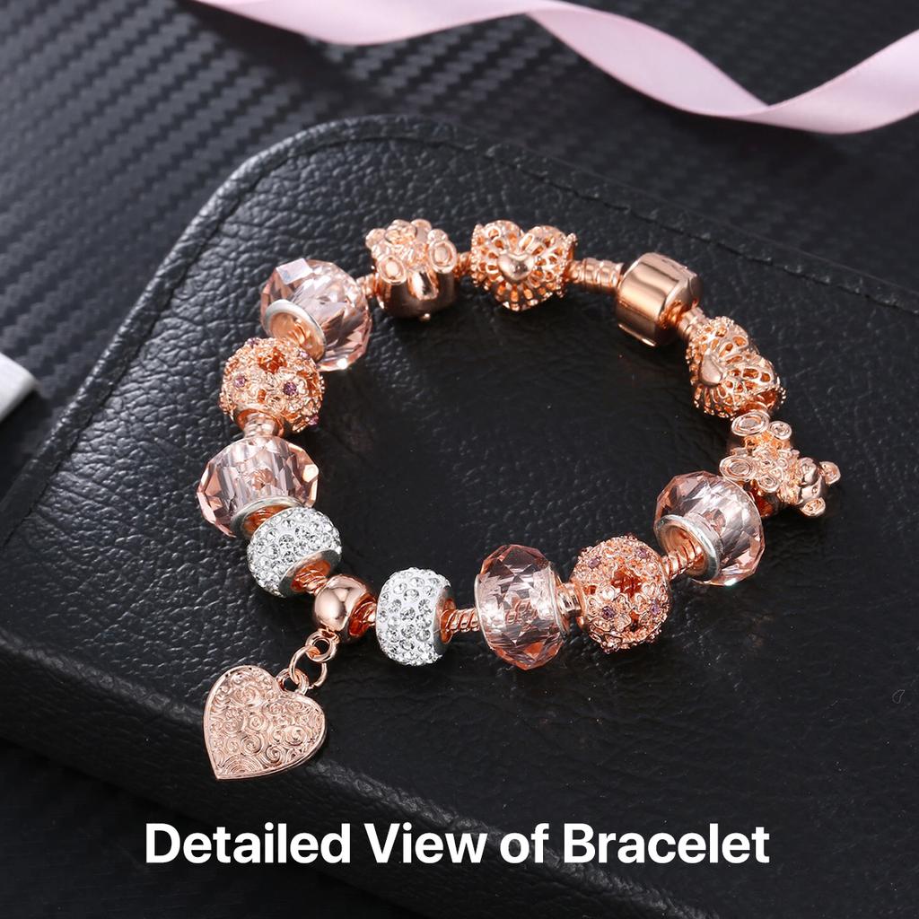 Roségoldene herzförmige Charm-Armbänder, Modeschmuck, Perlenarmband, Geburtstag, Weihnachten, Geschenke für Mädchen und Frauen