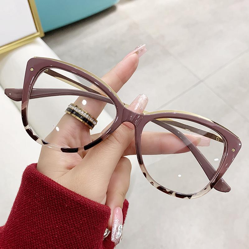 New Cat Eyes Large Frame Women Anti Blue Light Glasses Fashion Printing Solid Computer Glasses Frame Eyeglasses