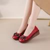 Fashion New Genuine Leather Wedge Pumps Women Med Heeled Pump Slip On Flats Elderly Woman Retro Moccasins Ladies Flat Sole Shallow Shoe
