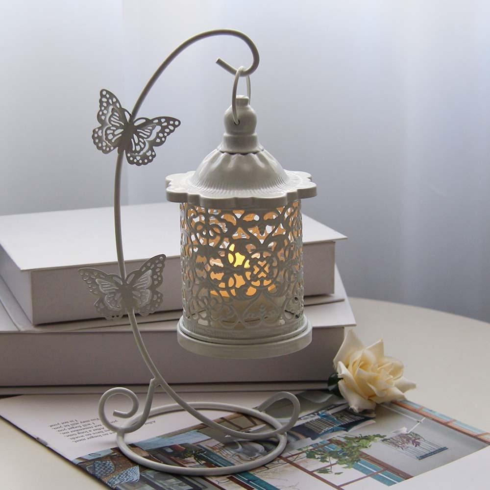 Iron White Hollow Birdcage Lantern white 5.31x9.25 in Hanging Birdcage Decor Lamp Dual Use Hang/Stand Wedding Decorative Lantern