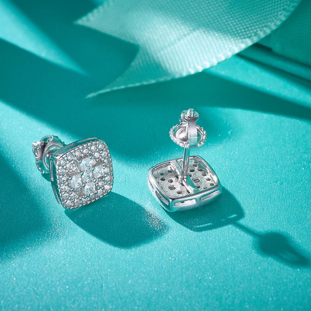 Moissanit Echte Herren Echte Solide 925 Sterling Silber Vereiste Hip Hop Quadratische Ohrringe