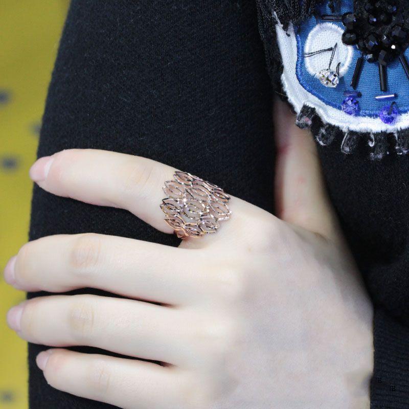 Russian 585 Purple Gold Hollow Car Flower Ring Elegant Temperament Rose Gold Plated Rhombus Ring Jewelry
