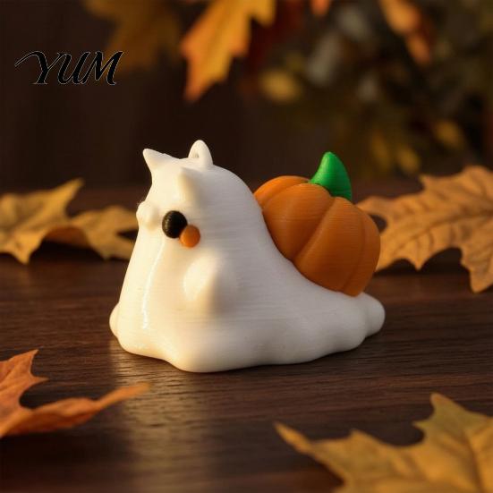 Halloween Ghost Snail Decor Ornament with Pumpkin Decor, 3D Printed Desktop Micro Landscape Props Cute Figurine, Creative Statue for Display Figures