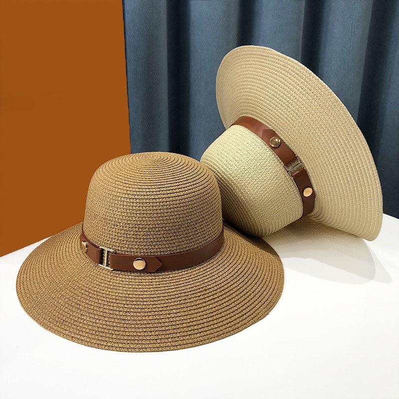 Französischer Strohhut Damen Sommer Strandurlaub UV-Schutz Sonnenhut Stroh Sonnenhut mit großer Krempe