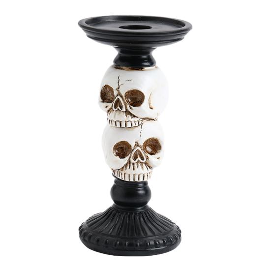 Halloween Decor Gothic Pillar Candle Holder Resin Raven Skull Candlestick Durable Holder