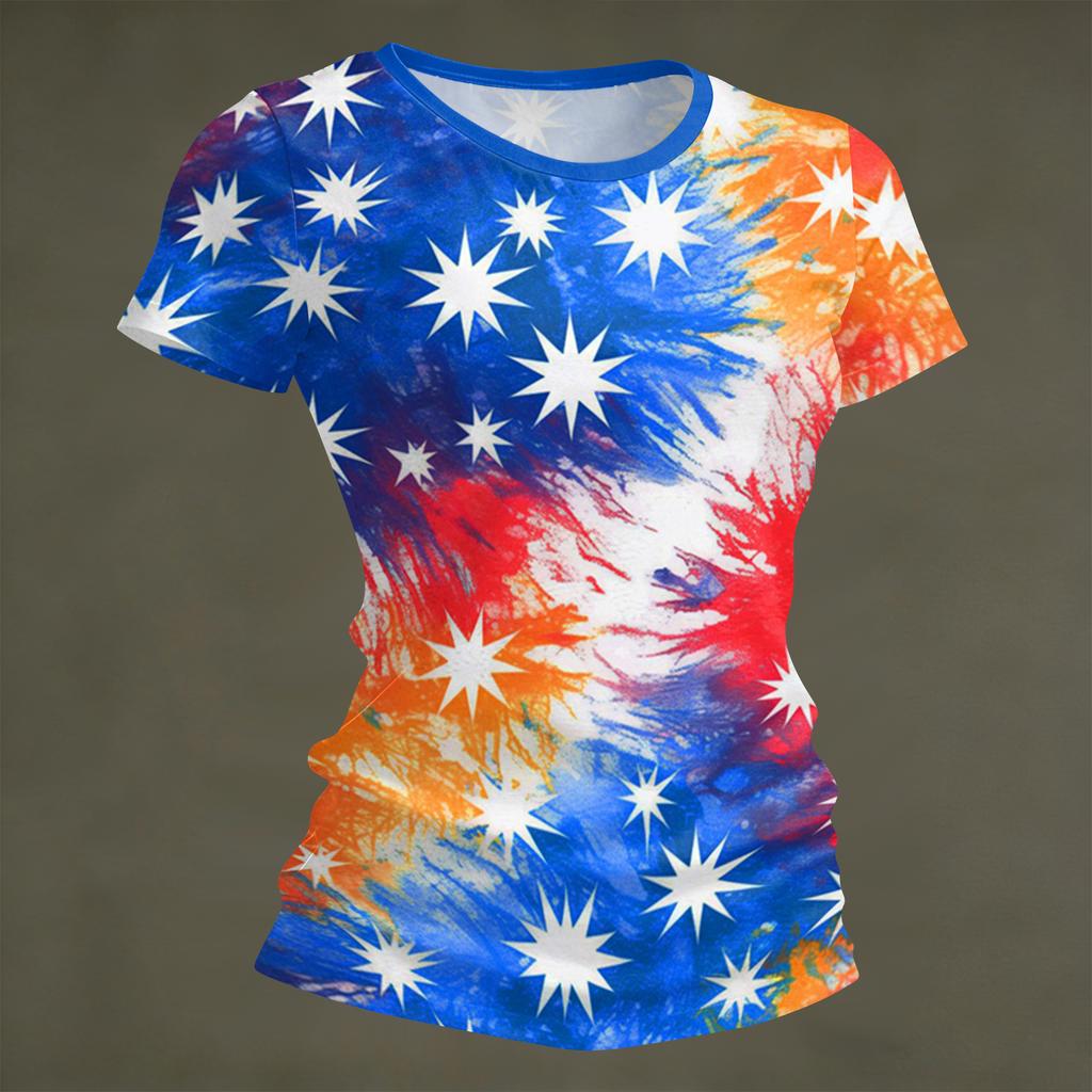 Damenmode Rundhals Unabhängigkeitstag Druck Kurzarm Locker Rundhals T-Shirt Top