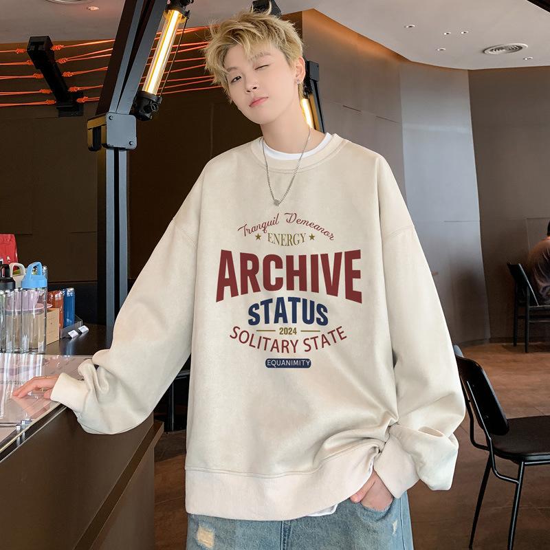 

Свитер мужской весенне-осенний, плотный, свободный, большого размера, одежда для мальчиков, с круглым вырезом, длинным рукавом, нижняя рубашка 5XL абрикосовый