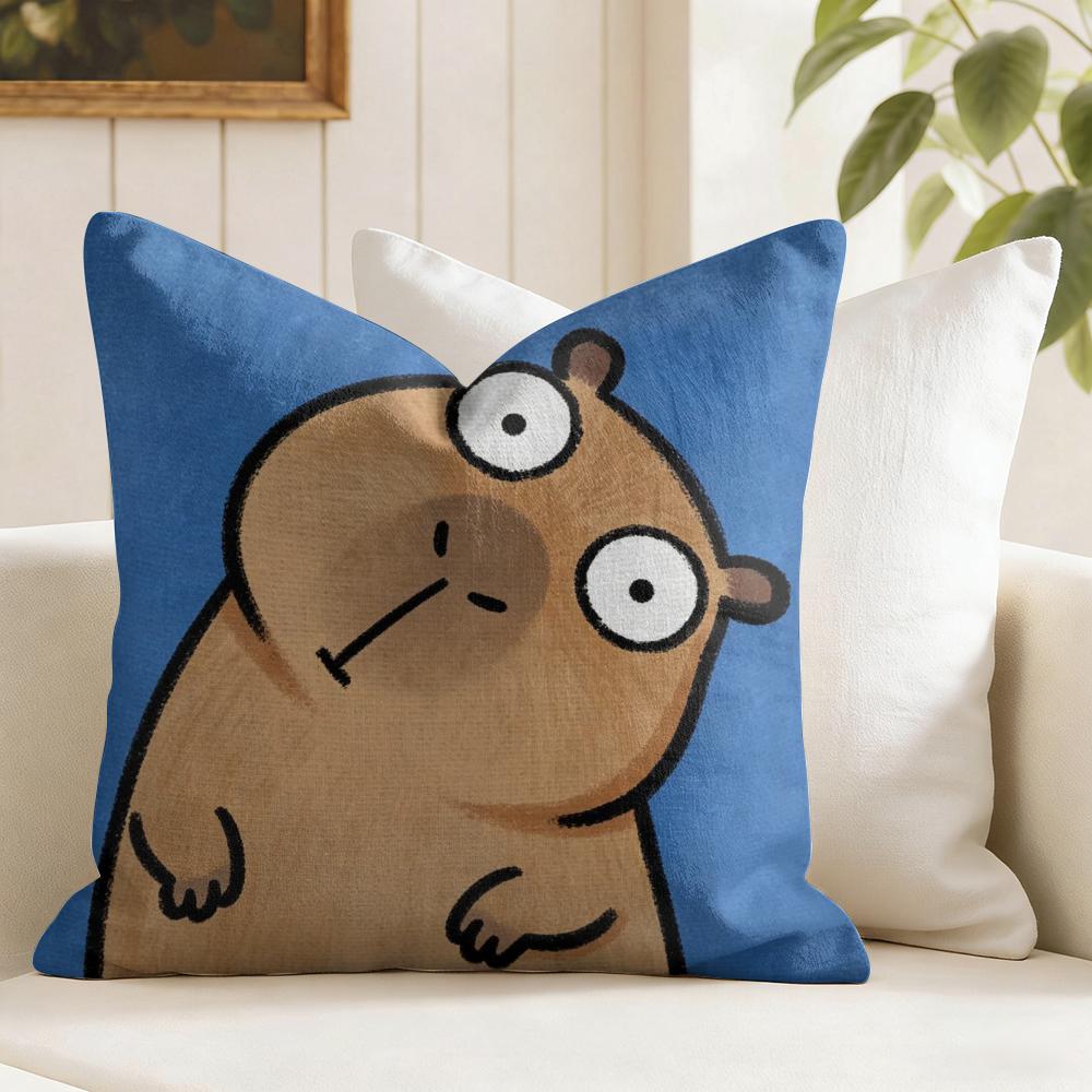Capybara Cute Cushion Cover Summer Linen Pillow Case Organic Fabric Cushion Cover Double-Sided Print Sofa Home Decor