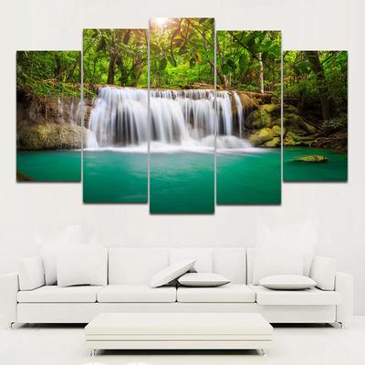 5 Panels Canvas Painting Rainforest And Waterfall Landscape Posters and Prints Wall Art Pictures For Modern Living Room Decor