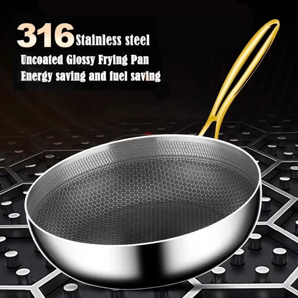 316 Stainless Steel Frying Pan, Non Stick Pan, Kitchen Cooking Pot Suitable for Gas Stove Induction Cooker Pot Kitchen Cookware