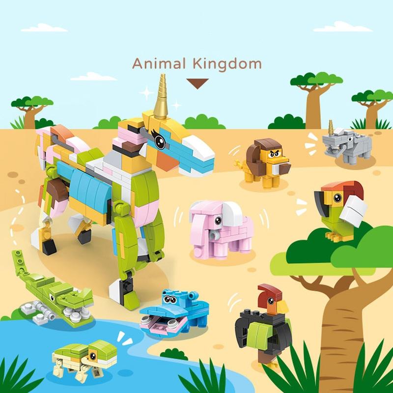 Non-Toxic 12-In-1 City Creativity Jungle Animals Zoo Insect Spider Dragonfly Ladybug Bee Model Building Blocks Bricks Collectible Toys