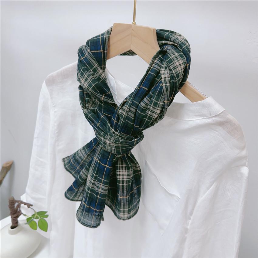 Reiner Baumwoll-Schal mit garngefärbtem Karomuster in über 20 Farben