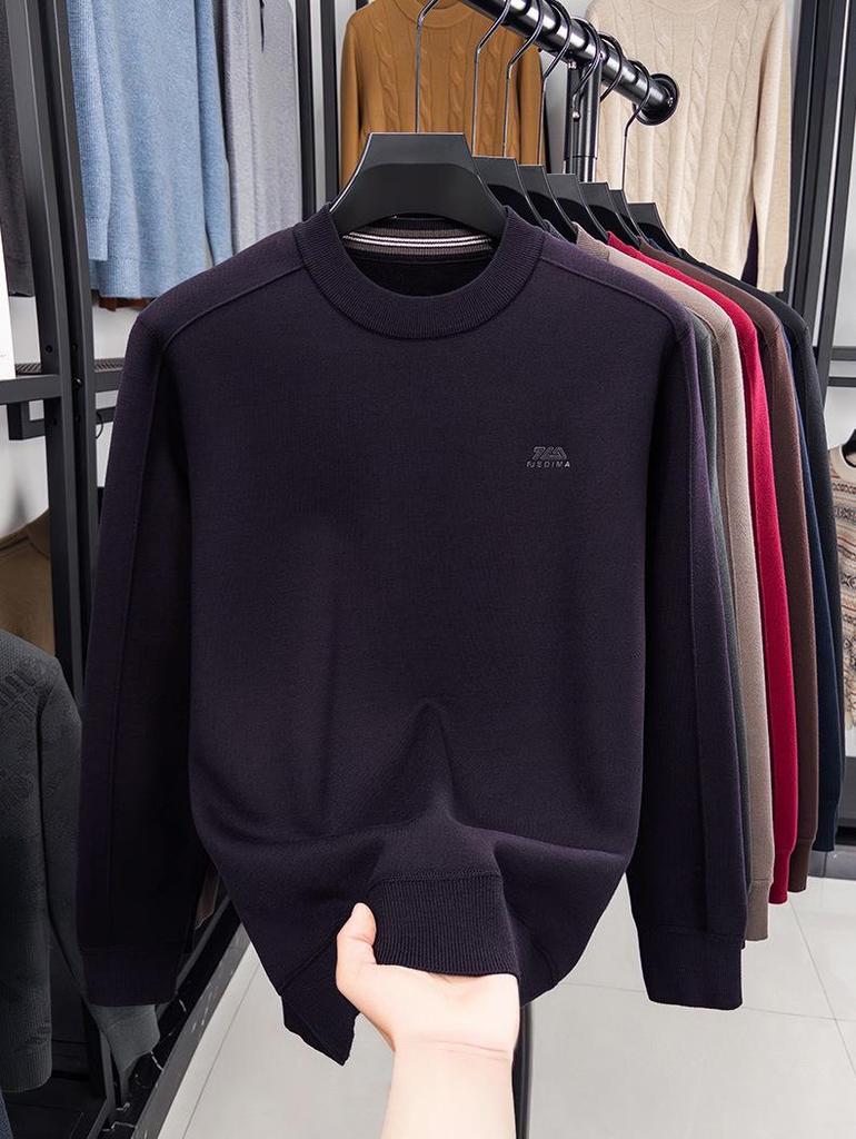 Men's Plus Velvet Thick Knit Sweater - High Elasticity, Anti-Pilling, Skin-Friendly, Loose Fit Base Layer for Autumn/Winter