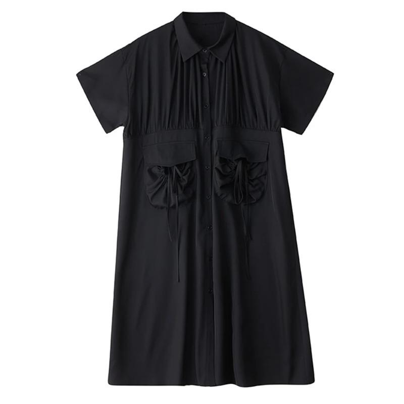 

XITAO Pleated Single Breasted Pocket Dress ZMY1146 One Size чёрный