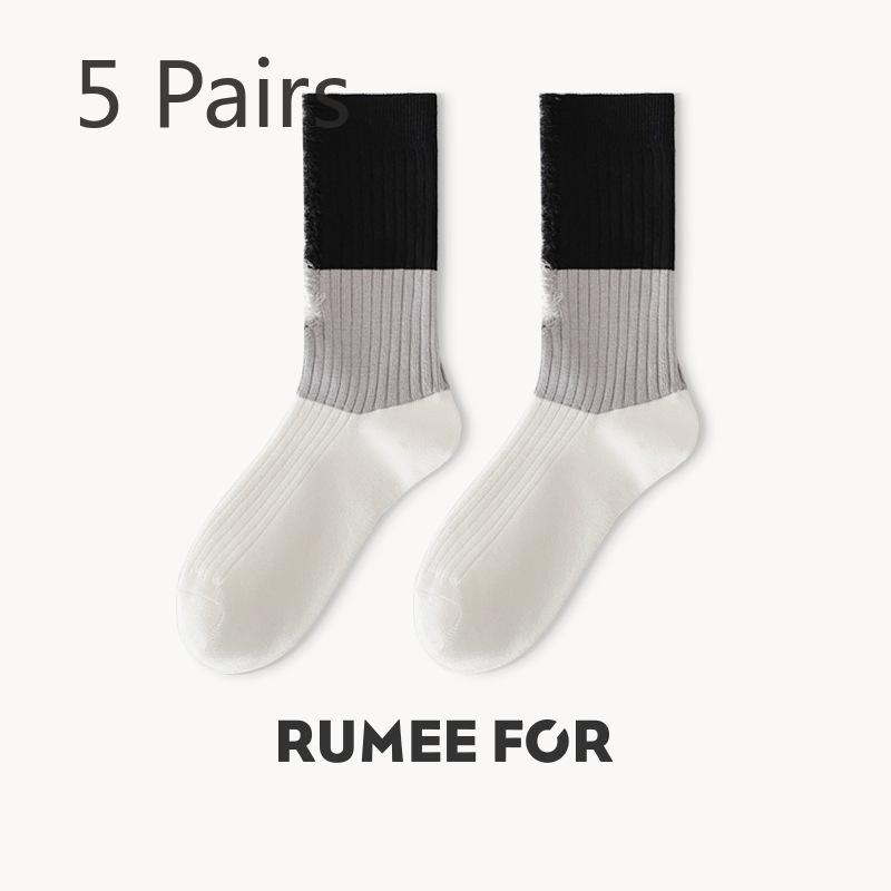 5 Pairs of Female Spring and Summer Personality Match Color Trend In The Tube Stack Socks