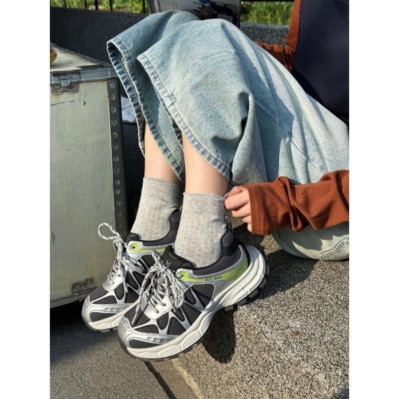 Summer New Leather Fashion Thick-soled Heightening Dad Shoes Women's Versatile Casual Sports Shoes Breathable Mesh Shoes