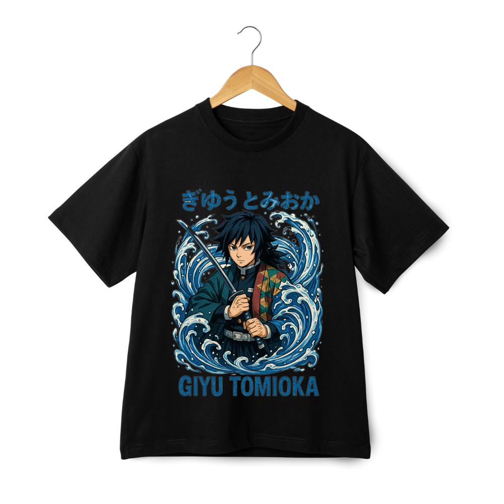 

Giyu Tomioka Water Sword Graphic T-Shirt - Demon Slayer Anime Streetwear Tee M