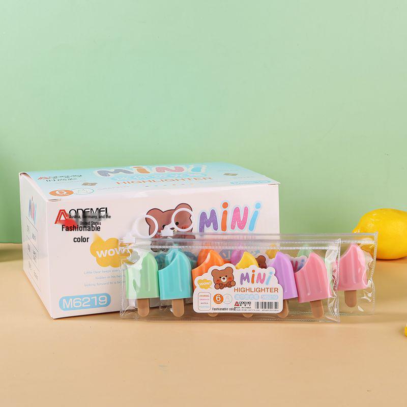 Set di 6 Mini Pennarelli Fluorescenti - Design Carino a Cartone Animato, Perfetti per Studenti delle Elementari. Evidenziatori Piccoli, Portatili e Colorati.