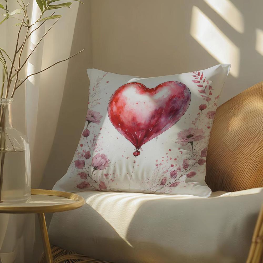 Valentine Red Heart Pillow Case Silky elegant Comfort Sofa Bed Invisible zipper
