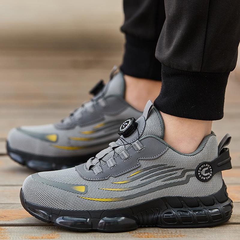 Fashion Rotating Button Safety Shoes Steel Toe Sneakers Indestructible Black Work Shoes for Men Lightweight Non-slip Protective Sneakers
