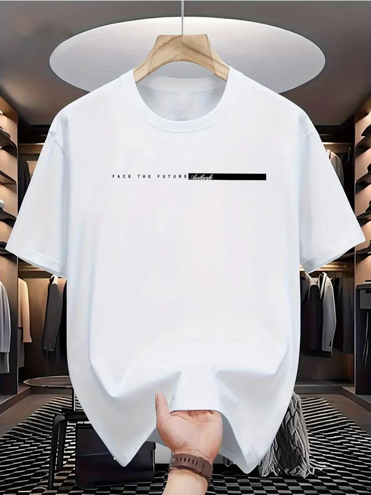 Summer Men 100% Cotton Casual Loose Fit Large Letter Print Fashion Round Neck Short Sleeved T-shirt Top High Street Unisex Style